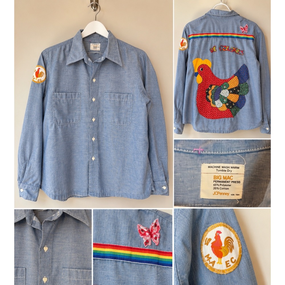 Vintage Big Mac Chambray Shirt Handmade De Colores Chicken Patchwork Top Jacket